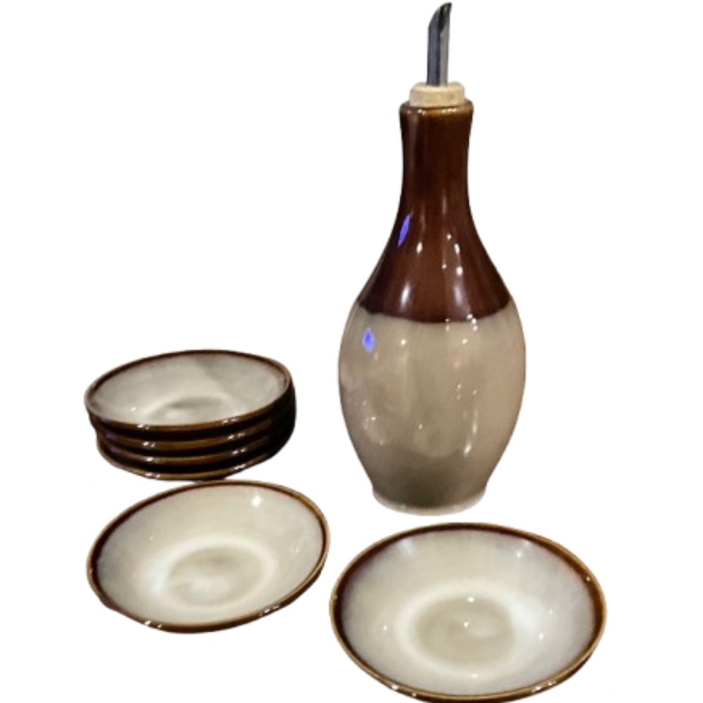 Sanyo “Nova Brown” Collection Oil,, Vinegar, Soy Sauce & 6/Dipper Plates